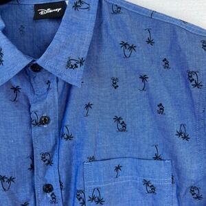 Disney Mickey Mouse Button Up Short Sleeve Shirt Mens M Blue Hawaiian Palm Trees